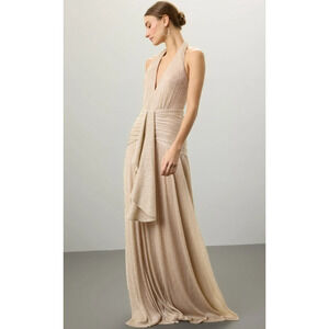 PatBO Lurex Draped Maxi Gold Dress Size 2